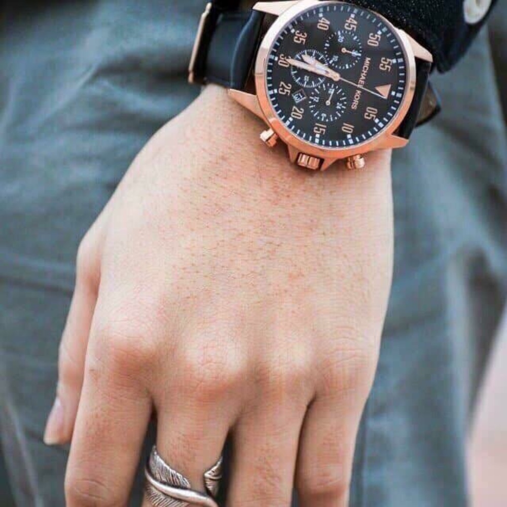 Michael Kors Men's Gage Chronograph Black Leather Watch - Picture 5 of 6